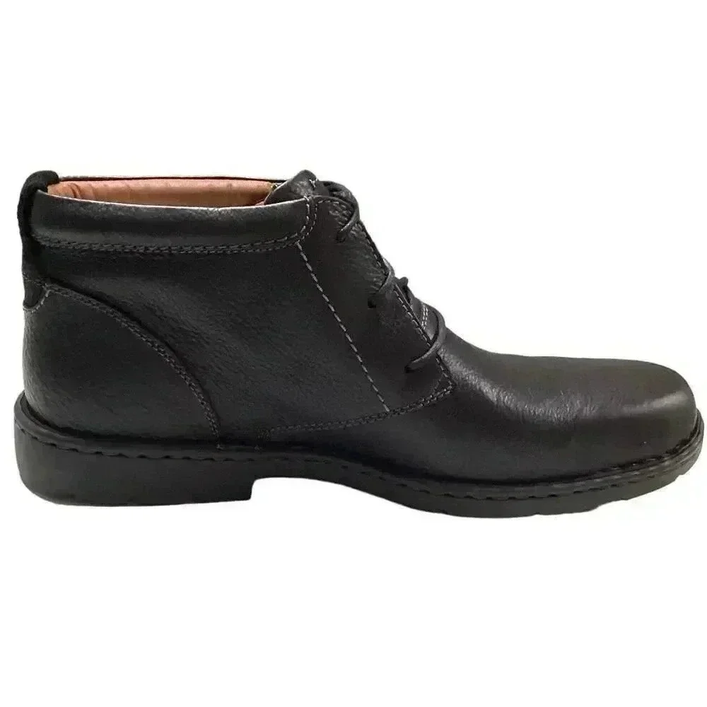 Clarks Chukka Boots Mens 15 W Wide Black Leather Lace Up Stratton Limit NEW